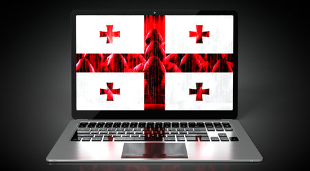 Georgia - country flag and hackers on laptop screen - cyber attack conceptの写真素材