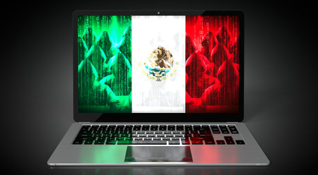 Mexico - country flag and hackers on laptop screen - cyber attack conceptの写真素材