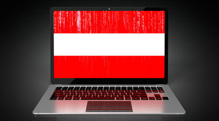 Austria - country flag and binary code on laptop screen - 3D illustrationの写真素材