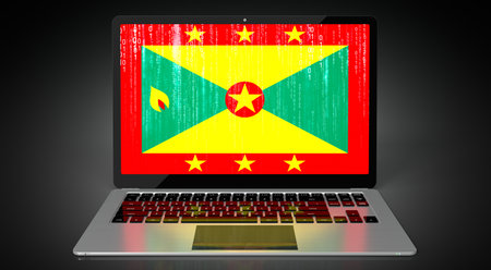 Grenada - country flag and binary code on laptop screen - 3D illustrationの写真素材