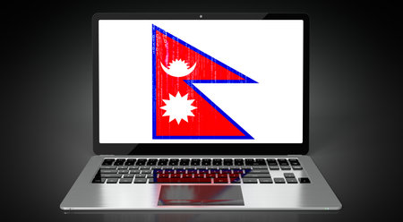 Nepal - country flag and binary code on laptop screen - 3D illustrationの写真素材