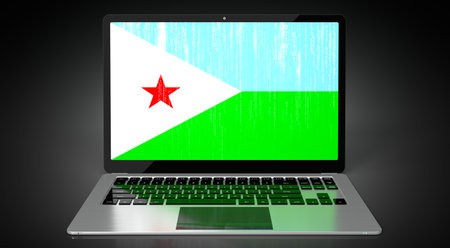 Djibouti - country flag and binary code on laptop screen - 3D illustrationの写真素材