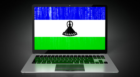 Lesotho - country flag and binary code on laptop screen - 3D illustrationの写真素材