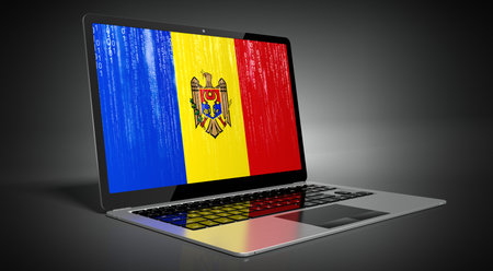 Moldova - country flag and binary code on laptop screen - 3D illustrationの写真素材