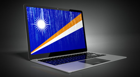 Marshall Islands - country flag and binary code on laptop screen - 3D illustrationの写真素材