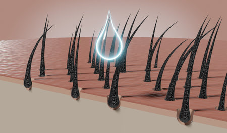 Drop of shampoo or cosmetic regenerates hair follicles - 3D illustrationの写真素材