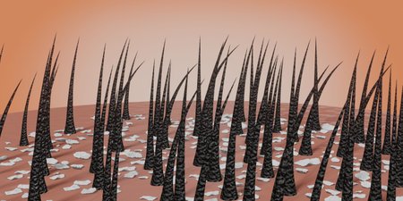 Hair follicles and dandruff under microscope - 3D illustrationの写真素材