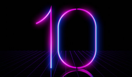 10 - ultraviolet neon number on black background - 3D illustrationの写真素材