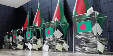 Bangladesh - several ballot boxes and flags - voting, election concept - 3D illustrationの写真素材