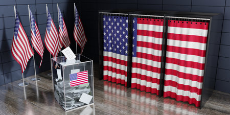 USA - voting booths and ballot box - election concept - 3D illustrationの写真素材