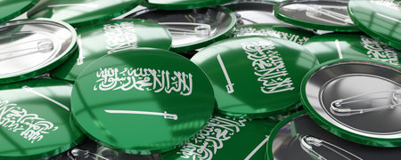Saudi Arabia - round badges with country flag - voting, election concept - 3D illustrationの写真素材