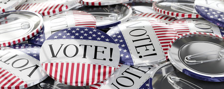 Round badges with vote word - election concept - 3D illustration