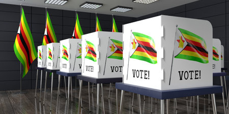 Zimbabwe - polling station with many voting booths - election concept - 3D illustrationの写真素材