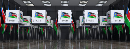 South Sudan - polling station with many voting booths - election concept - 3D illustrationの写真素材