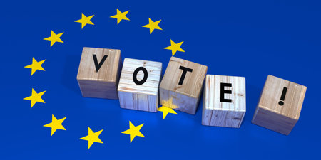 European Union - voting booths with a flag and ballot box - 3D illustration