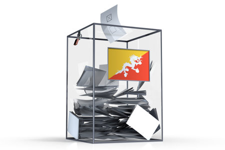 Bhutan - ballot box with voices and national flag - election concept - 3D illustrationの写真素材
