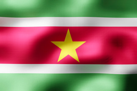 Suriname - textile flag - 3d illustrationの写真素材