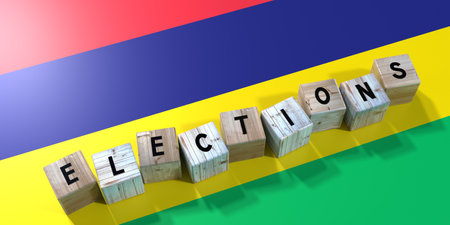 Mauritius - elections concept - wooden blocks and country flag - 3D illustrationの写真素材