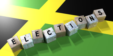 Jamaica - elections concept - wooden blocks and country flag - 3D illustrationの写真素材