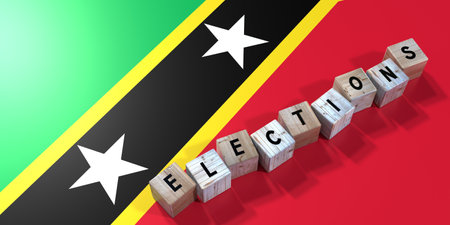 Saint Kitts and Nevis - elections concept - wooden blocks and country flag - 3D illustrationの写真素材