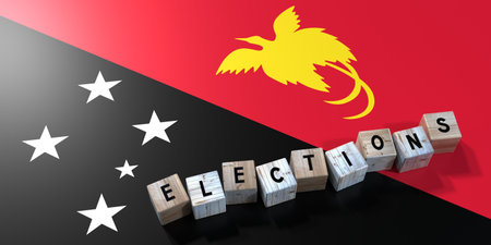 Papua New Guinea - elections concept - wooden blocks and country flag - 3D illustrationの写真素材