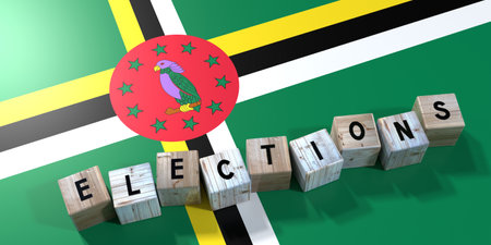 Dominica - elections concept - wooden blocks and country flag - 3D illustrationの写真素材