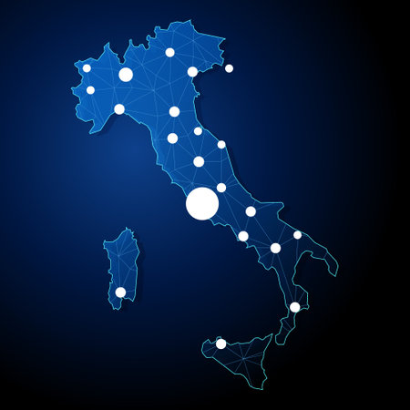 Italy - country shape with lines connecting major citiesのイラスト素材