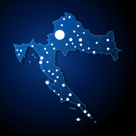 Croatia - country shape with lines connecting major citiesのイラスト素材