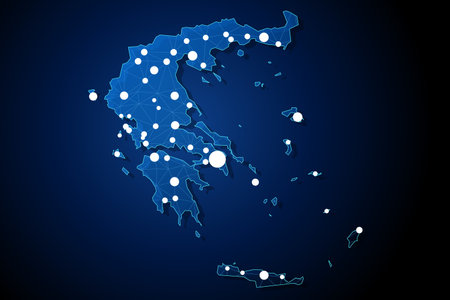 Greece - country shape with lines connecting major citiesのイラスト素材