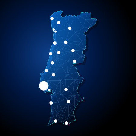 Portugal - country shape with lines connecting major citiesのイラスト素材