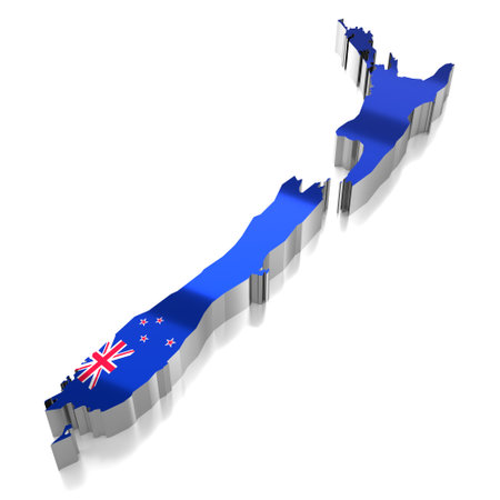 New Zealand - country borders and flag - 3D illustrationの写真素材