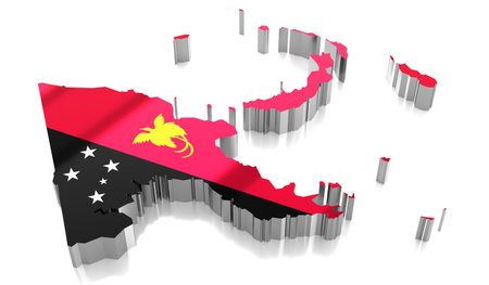 Papua New Guinea - country borders and flag - 3D illustrationの写真素材