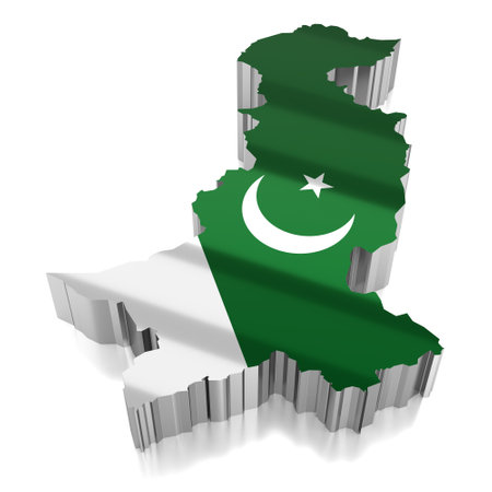 Pakistan - country borders and flag - 3D illustrationの写真素材