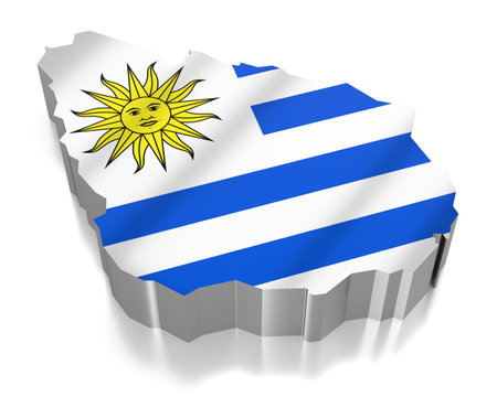 Uruguay - country borders and flag - 3D illustrationの写真素材