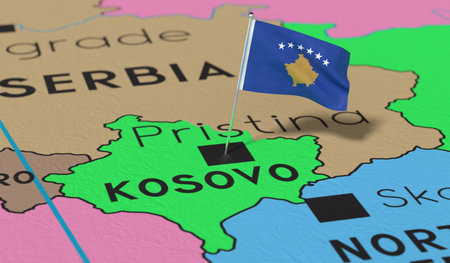 Kosovo, Pristina - national flag pinned on political map - 3D illustrationの写真素材