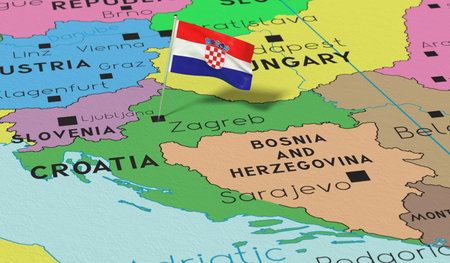 Croatia, Zagreb - national flag pinned on political map - 3D illustrationの写真素材
