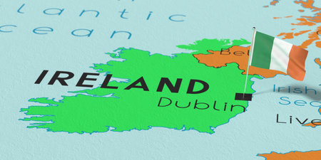 Ireland, Dublin - national flag pinned on political map - 3D illustration