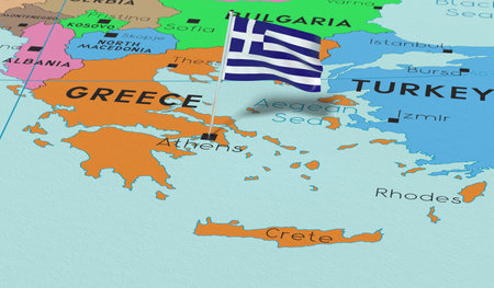 Greece, Athens - national flag pinned on political map - 3D illustrationの写真素材