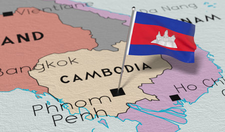 Cambodia, Phnom Penn - national flag pinned on political map - 3D illustrationの写真素材