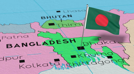 Bangladesh, Dhaka - national flag pinned on political map - 3D illustrationの写真素材