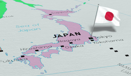 Japan, Tokyo - national flag pinned on political map - 3D illustrationの写真素材