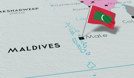 Maldives, Male - national flag pinned on political map - 3D illustrationの写真素材