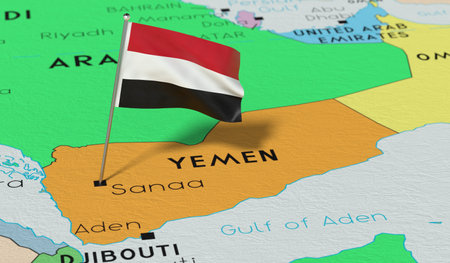 Yemen, Sanaa - national flag pinned on political map - 3D illustrationの写真素材