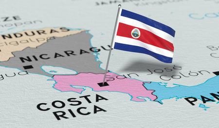 Costa Rica, San Jose - national flag pinned on political map - 3D illustrationの写真素材