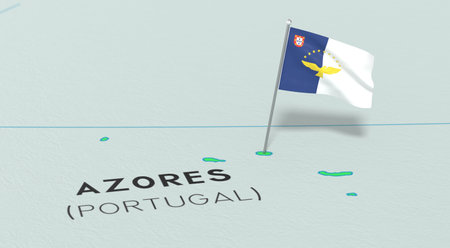 Azores Islands, Portugal - national flag pinned on political map - 3D illustrationの写真素材