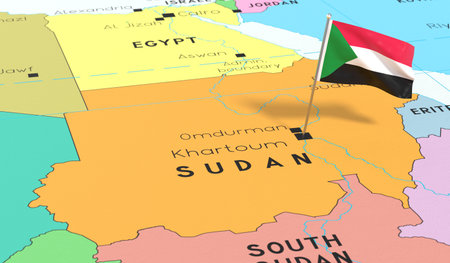 Sudan, Khartoum - national flag pinned on political map - 3D illustrationの写真素材