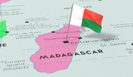 Madagaskar, Antananarivo - national flag pinned on political map - 3D illustrationの写真素材