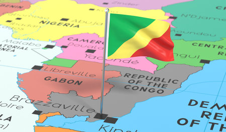 Republic of the Congo, Brazzaville - national flag pinned on political map - 3D illustration
