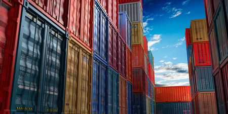 Many colorful shipping cargo containers - 3D illustration