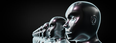 Many metallic head shapes - 3D illustrationの写真素材